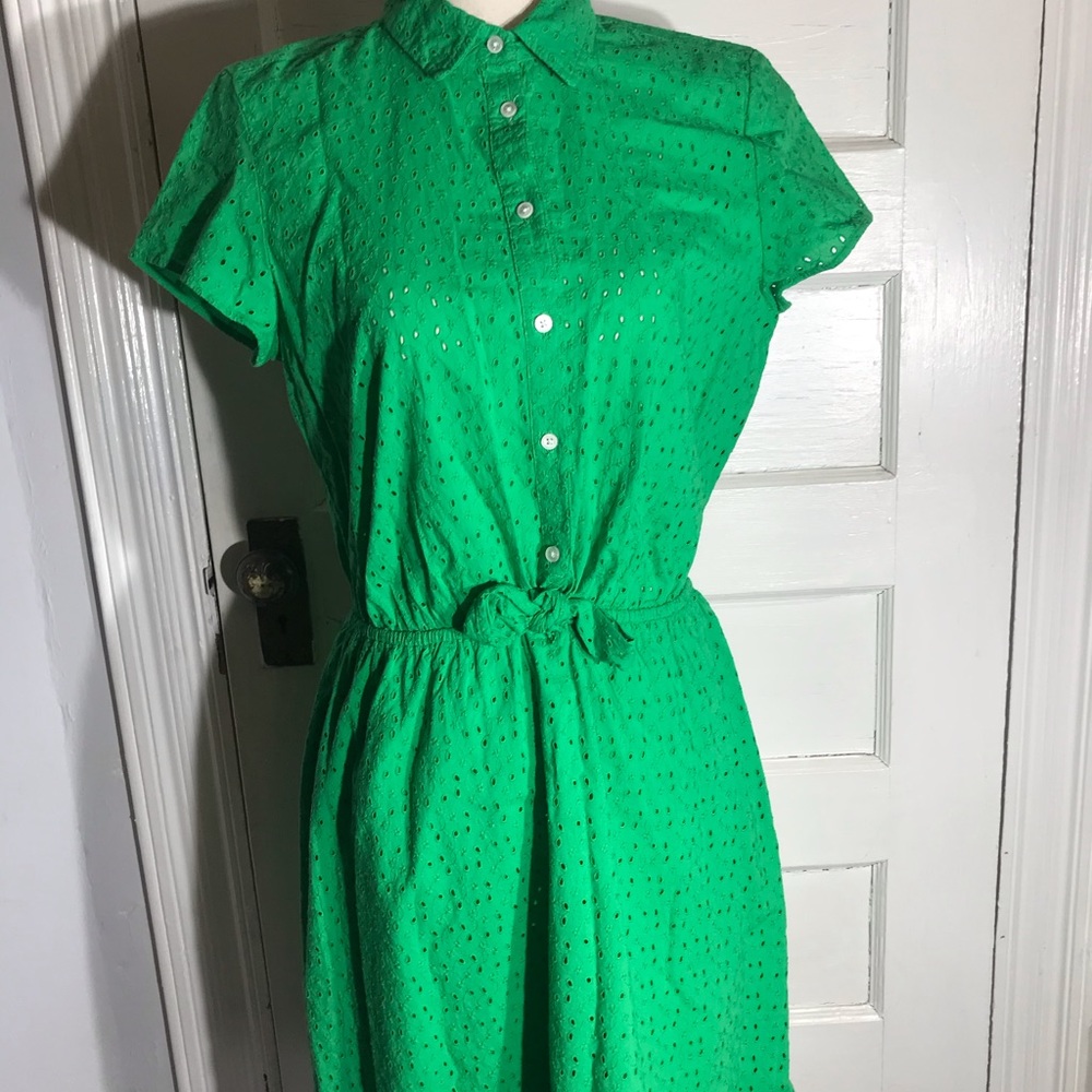 J. Crew green eyelet dress button up